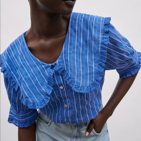 Zara Tops - ZARA Striped Shirt with Peter Pan Collar Small